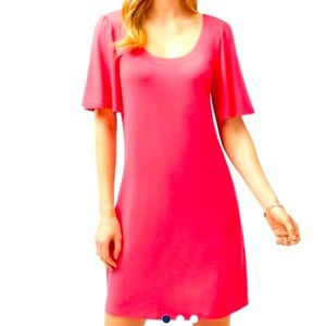 Tommy Bahama Tambour Paradise Pink Viscose Stretch Scoop Neck Dress NWT Medium